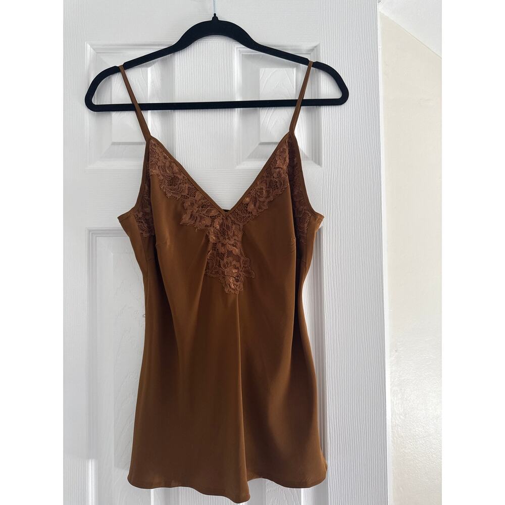 Gold Hawk 100% Silk Lace Trim Cami Tank Top Brown Size Medium NWT